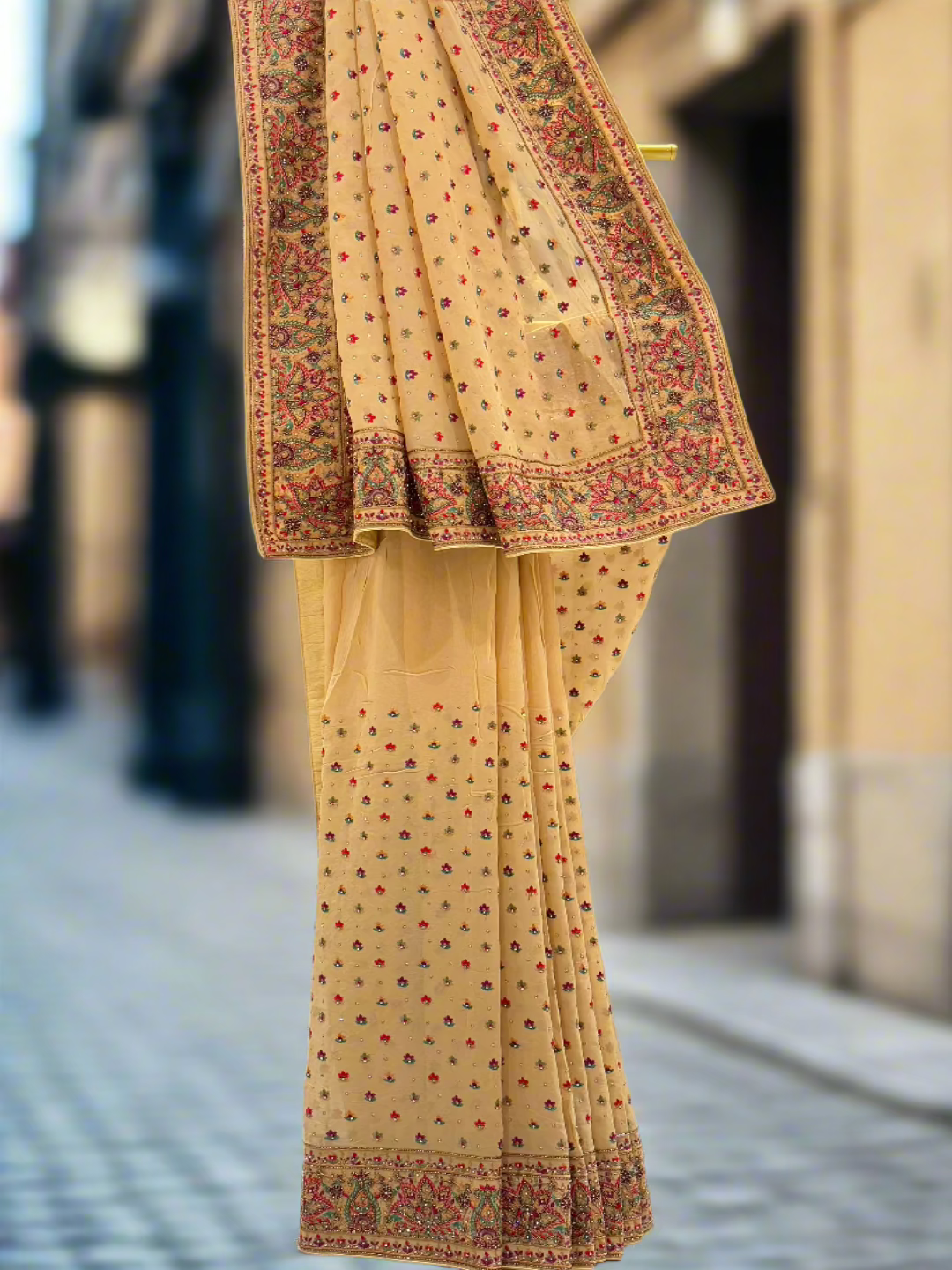 Beige Multicolor Embroidered Georgette Saree