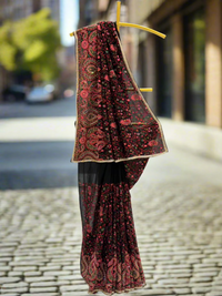 Black Multicolor Embroidered Georgette Saree