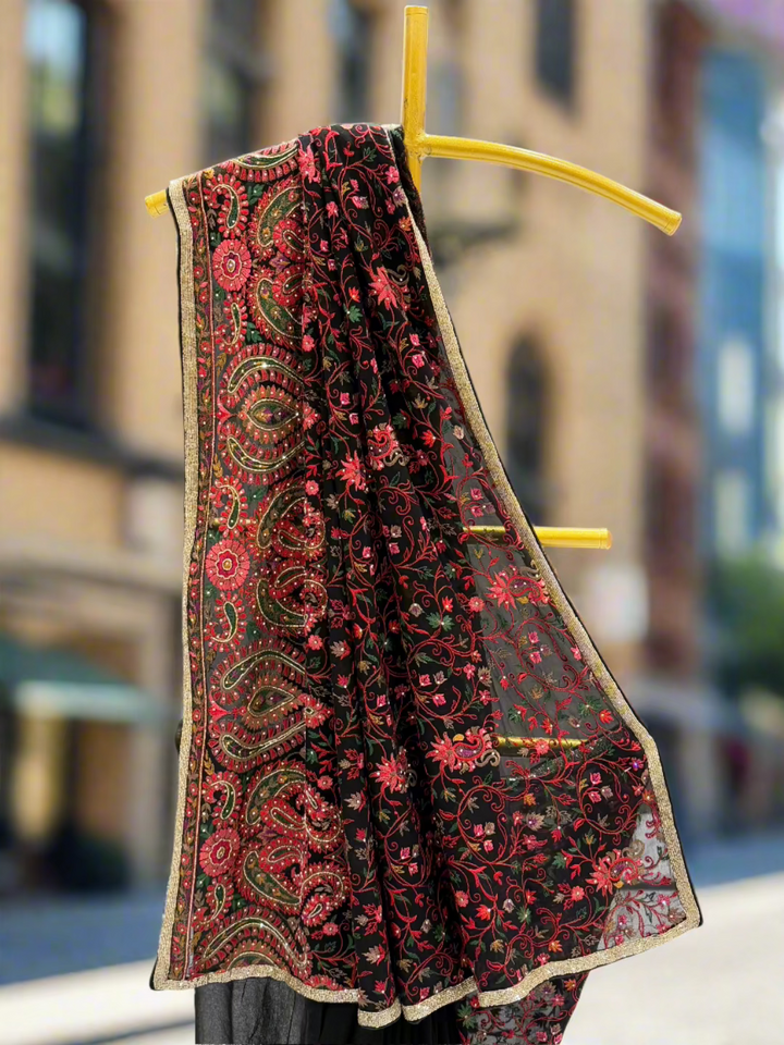 Black Multicolor Embroidered Georgette Saree