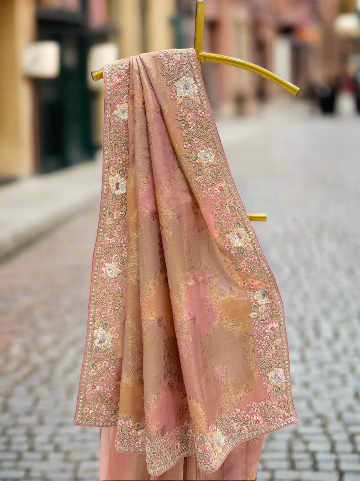 Graceful Pastel Pink Organza Saree