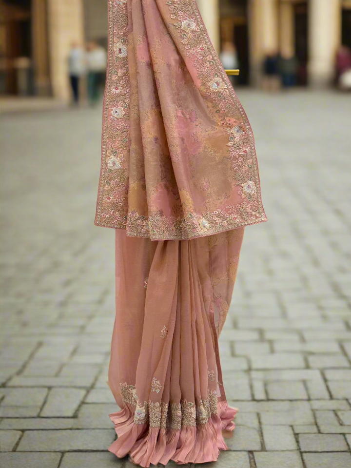 Graceful Pastel Pink Organza Saree