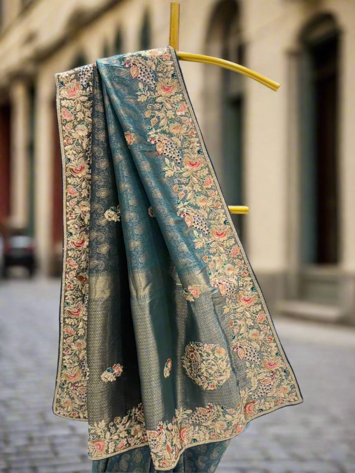 Teal Blue Silk Saree