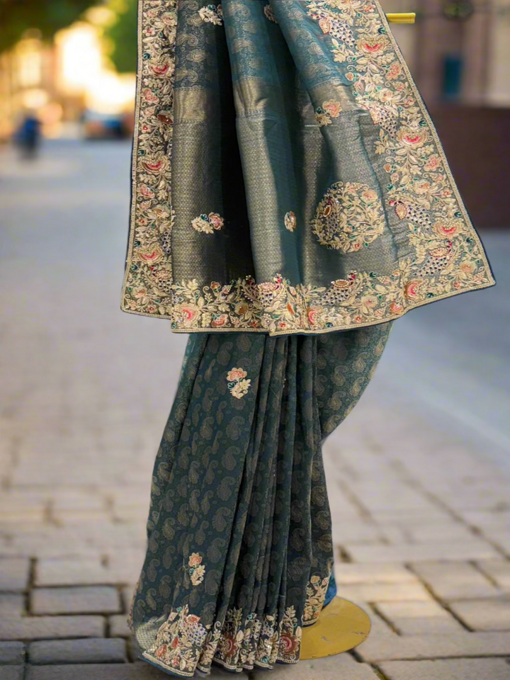 Teal Blue Silk Saree