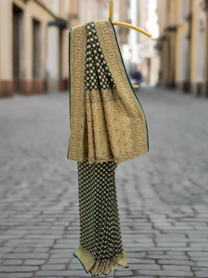 Elegant Dark Green Georgette Saree
