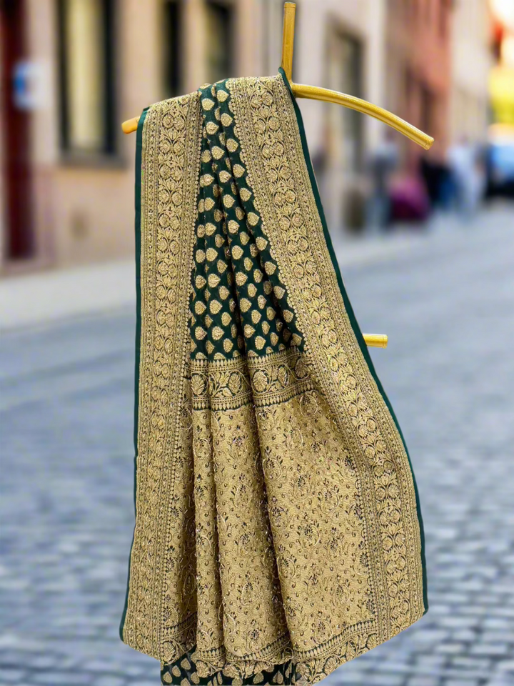 Elegant Dark Green Georgette Saree