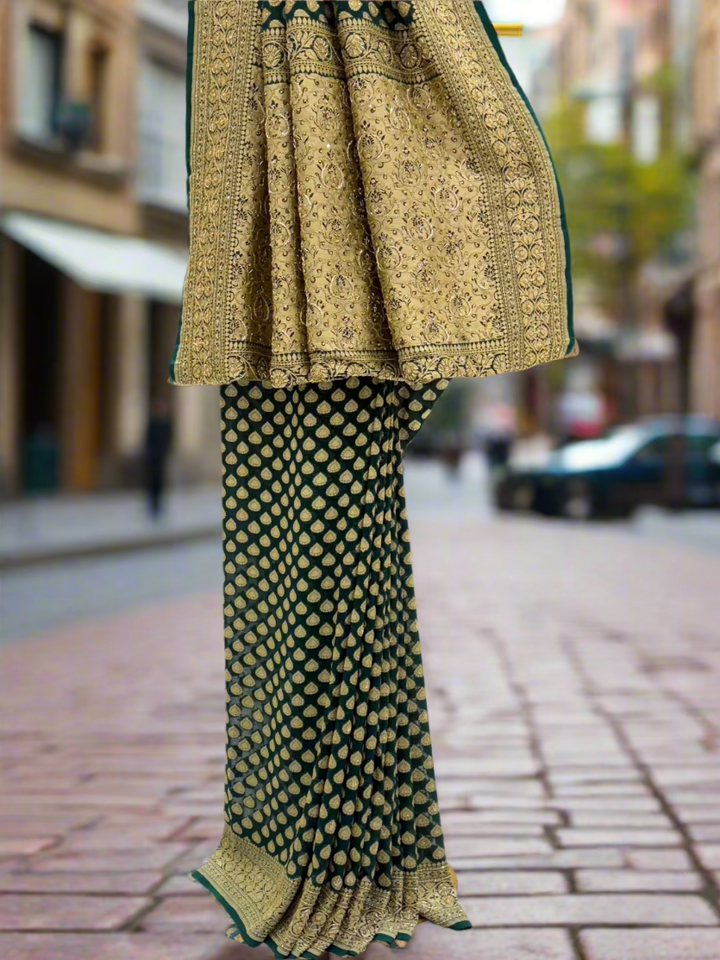 Elegant Dark Green Georgette Saree