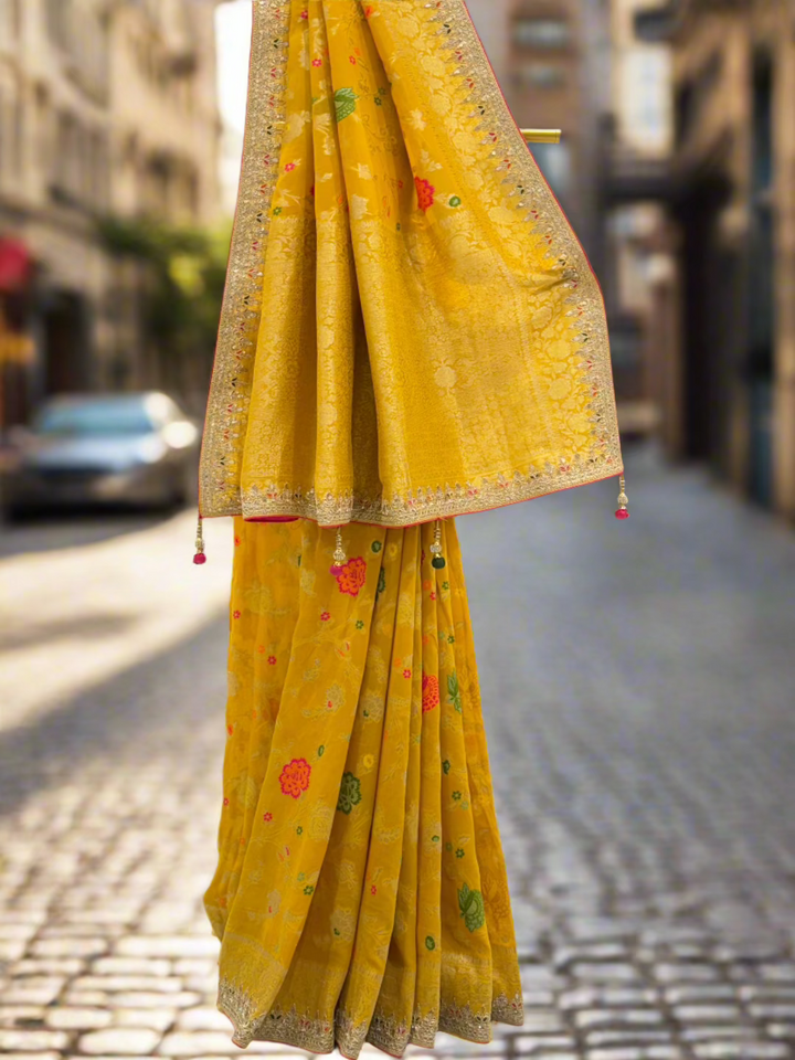 Vibrant Yellow Silk Saree