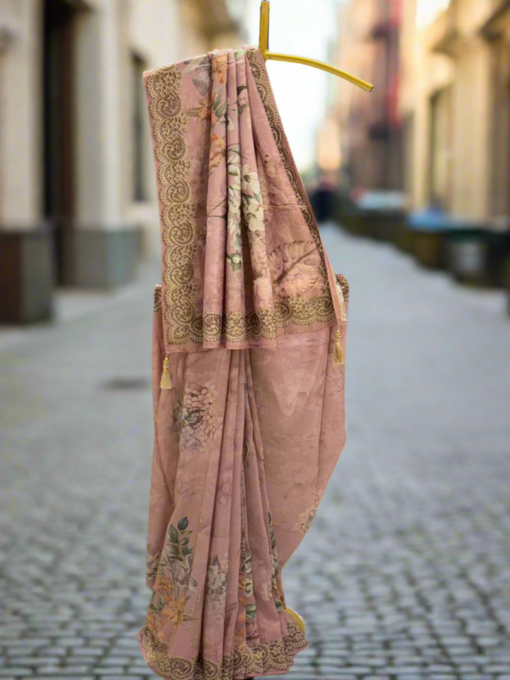 Soft Pink Floral Organza Saree