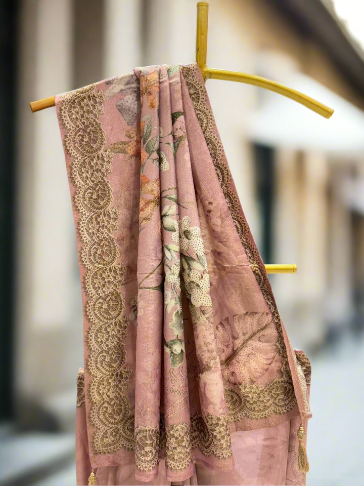 Soft Pink Floral Organza Saree