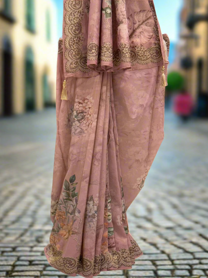 Soft Pink Floral Organza Saree