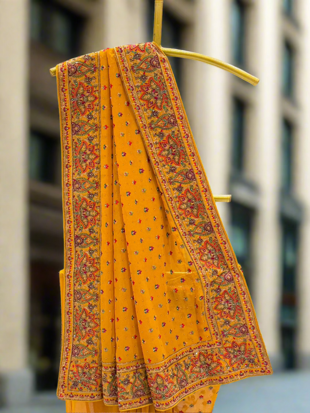 Mustard Yellow Georgette Saree