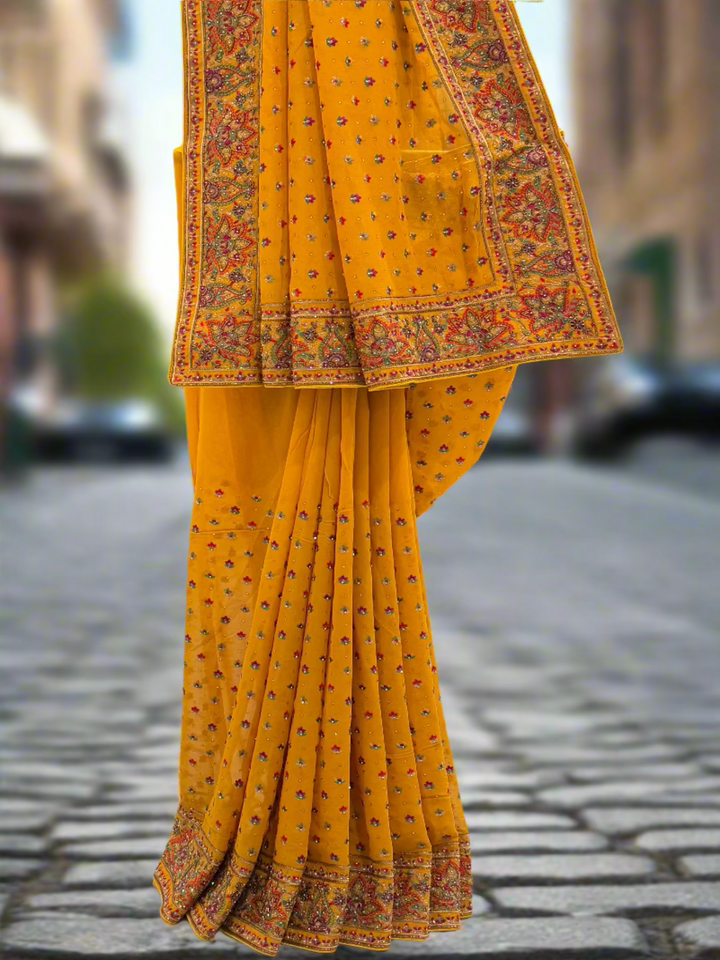 Mustard Yellow Georgette Saree