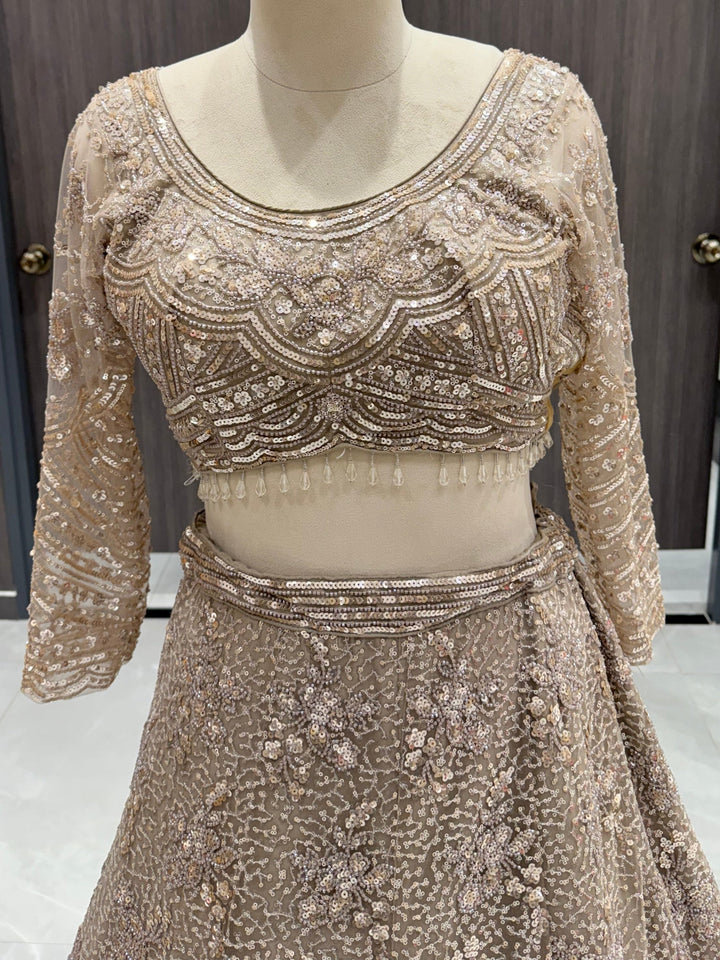 Exquisite Taupe Net Lehenga