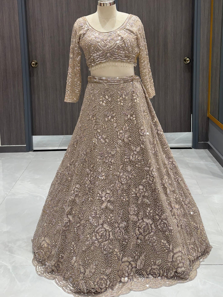 Exquisite Taupe Net Lehenga