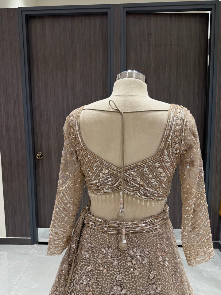Exquisite Taupe Net Lehenga