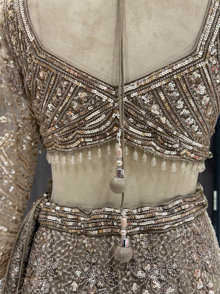 Exquisite Taupe Net Lehenga