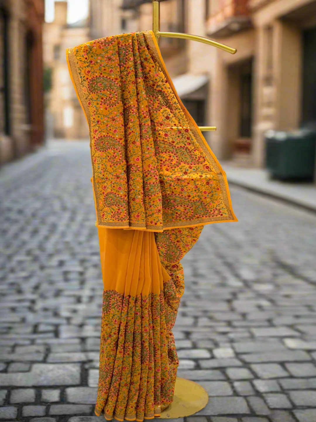 Mustard Paisley Georgette Saree