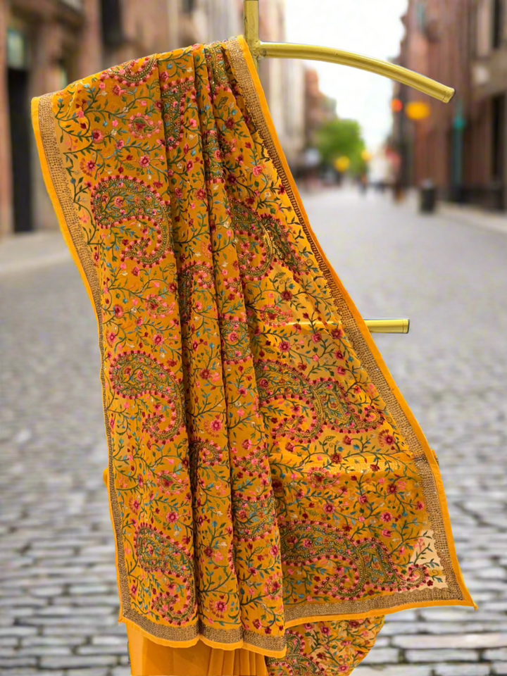 Mustard Paisley Georgette Saree