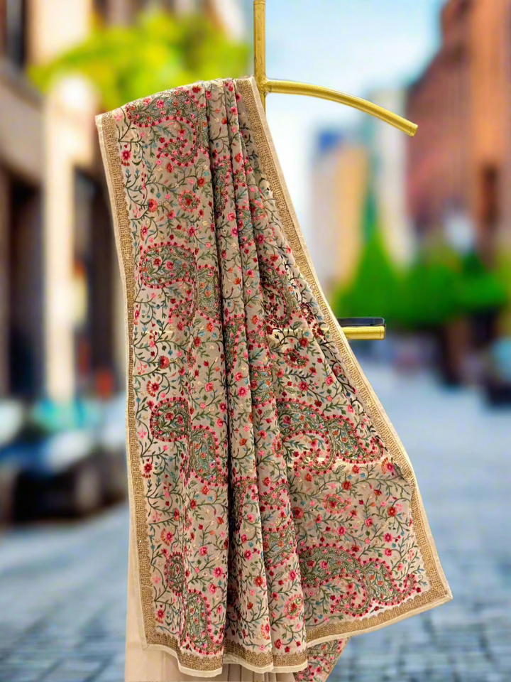Beige Paisley Georgette Saree