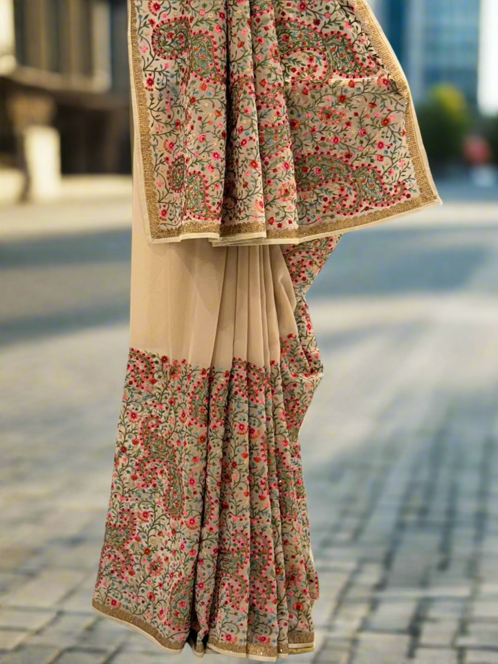 Beige Paisley Georgette Saree
