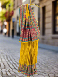 Elegant Mustard Yellow Crepe Saree