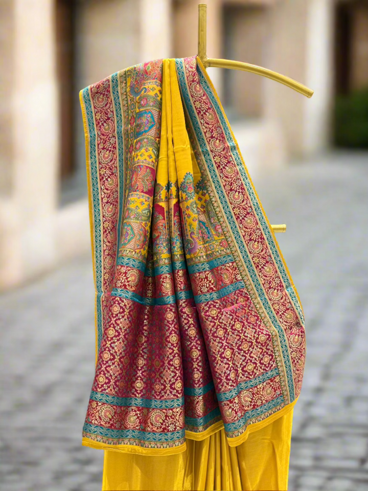 Elegant Mustard Yellow Crepe Saree