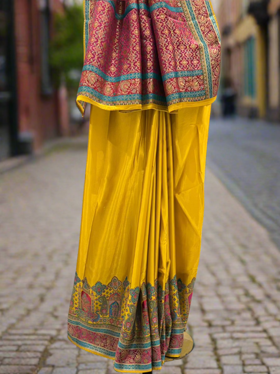 Elegant Mustard Yellow Crepe Saree