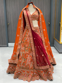 Vibrant Orange Silk Lehenga