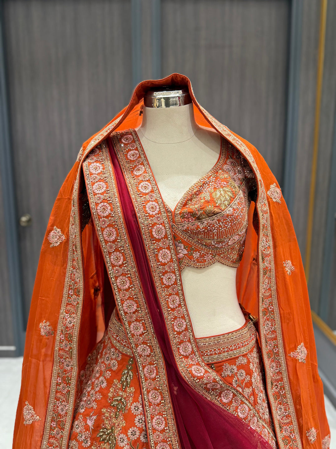 Vibrant Orange Silk Lehenga