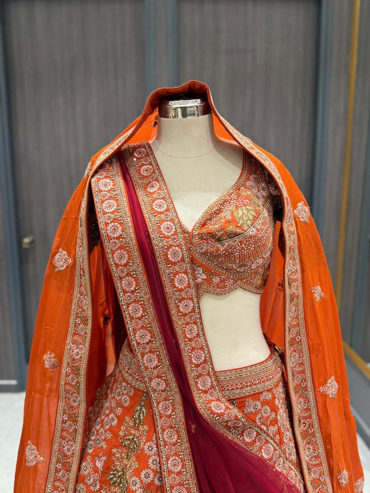 Vibrant Orange Silk Lehenga