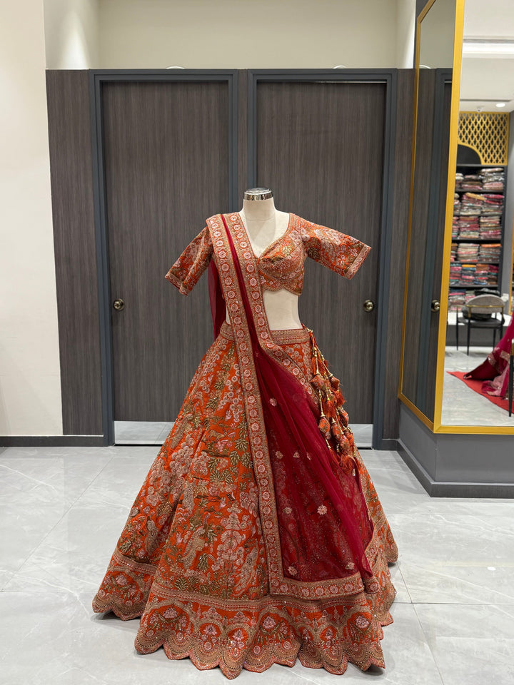 Vibrant Orange Silk Lehenga