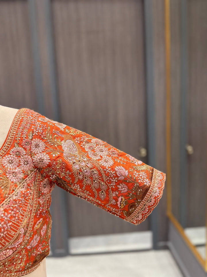 Vibrant Orange Silk Lehenga
