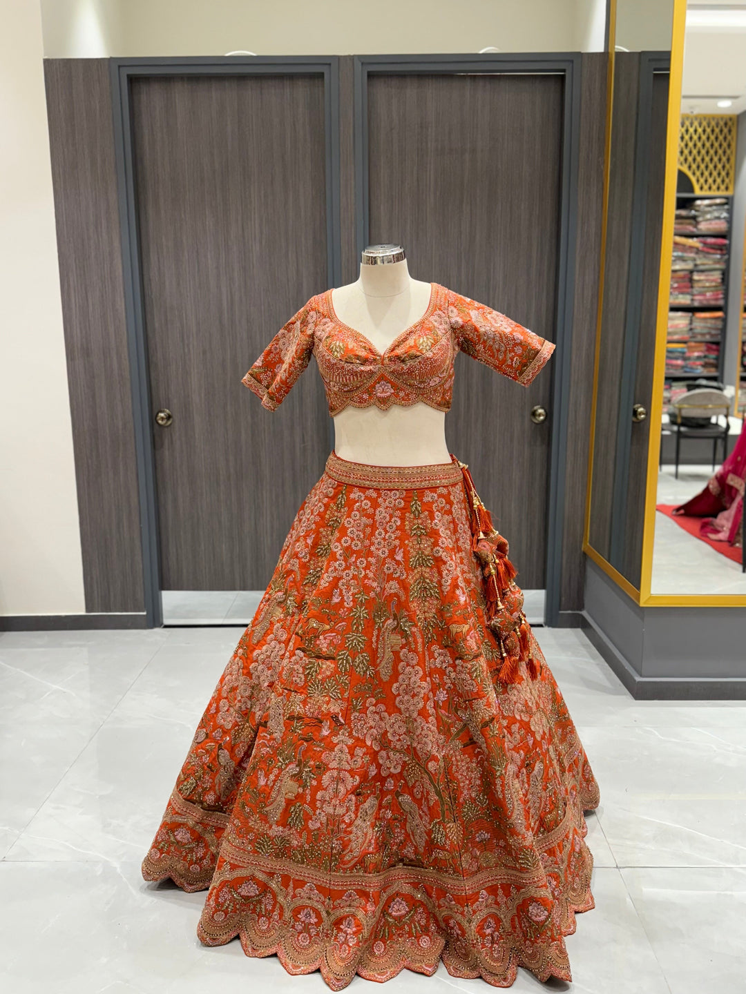 Vibrant Orange Silk Lehenga