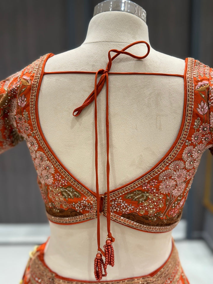 Vibrant Orange Silk Lehenga