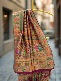 Vibrant Multicolored Traditional Mughal Motifs Silk Saree