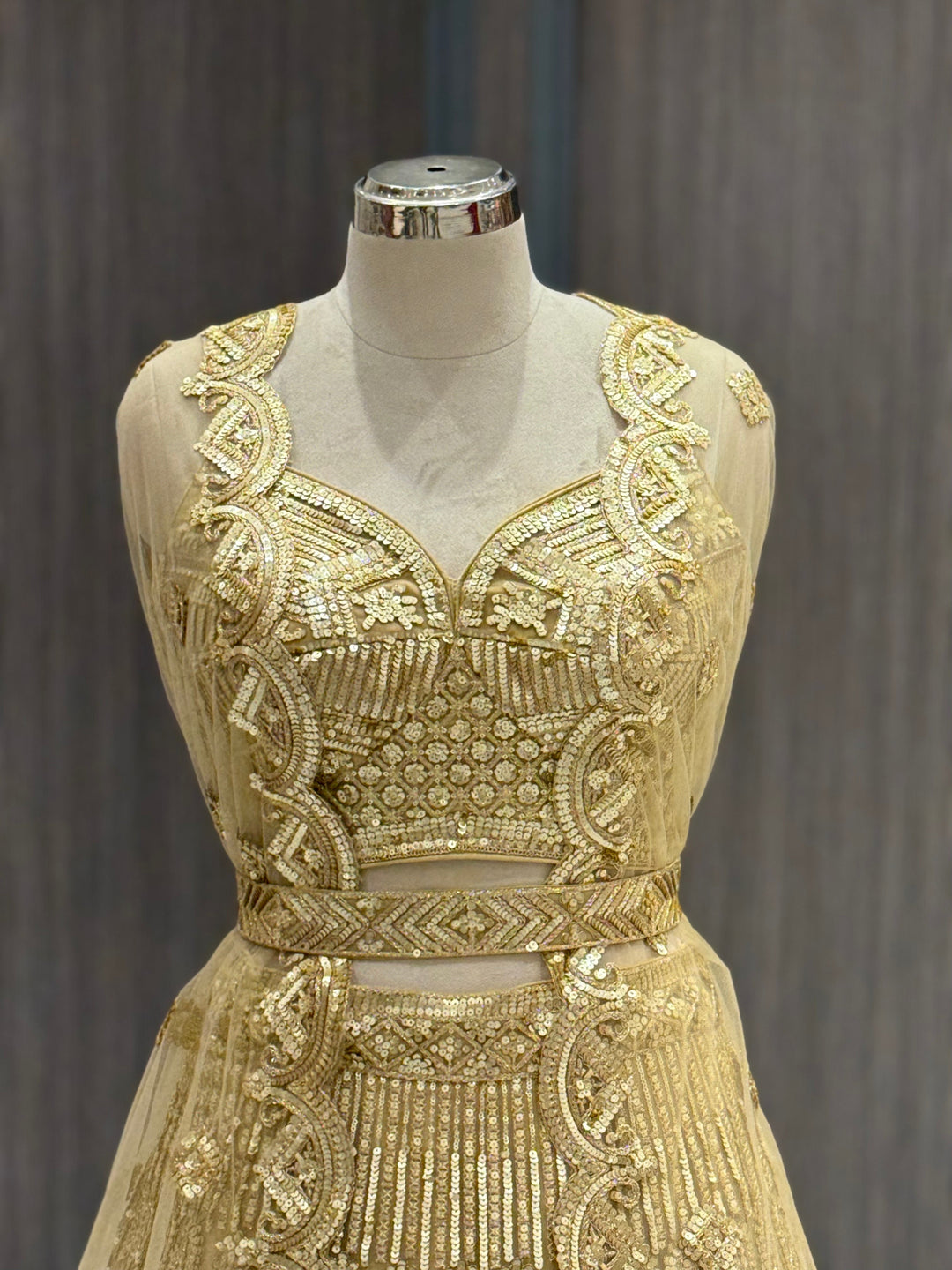 Regal Gold Sequinned Net Lehenga