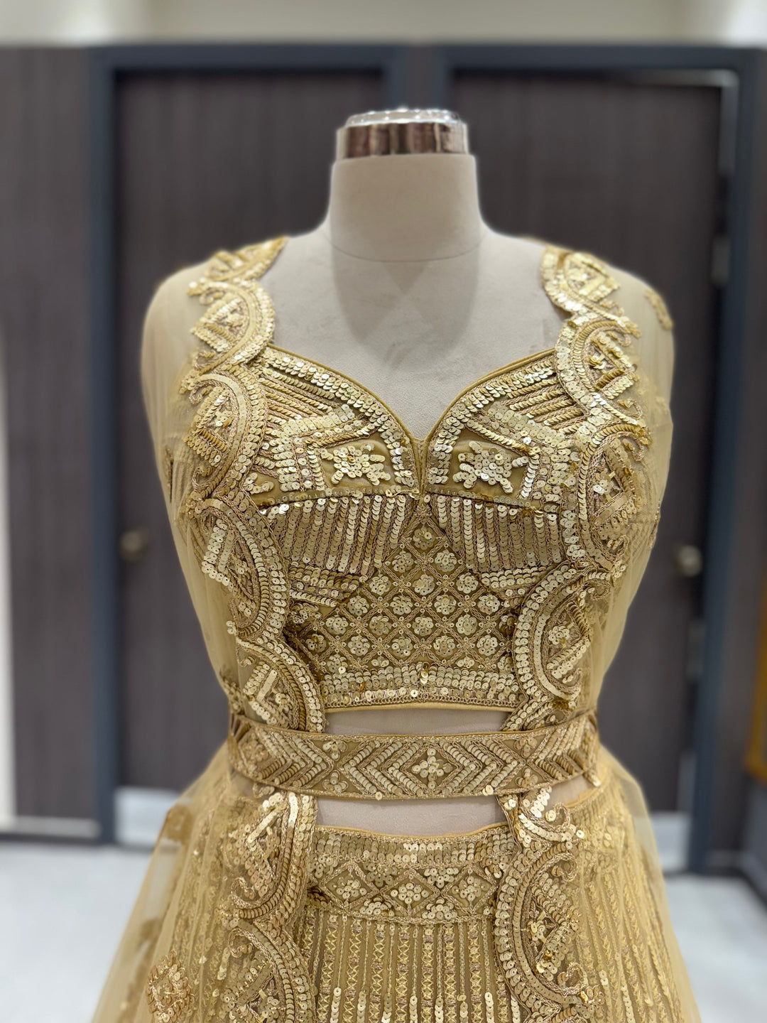 Regal Gold Sequinned Net Lehenga