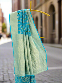 Stunning Blue and Silver Georgette Saree