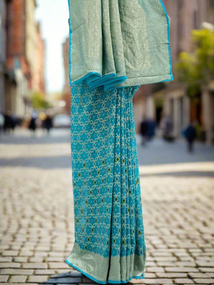 Stunning Blue and Silver Georgette Saree