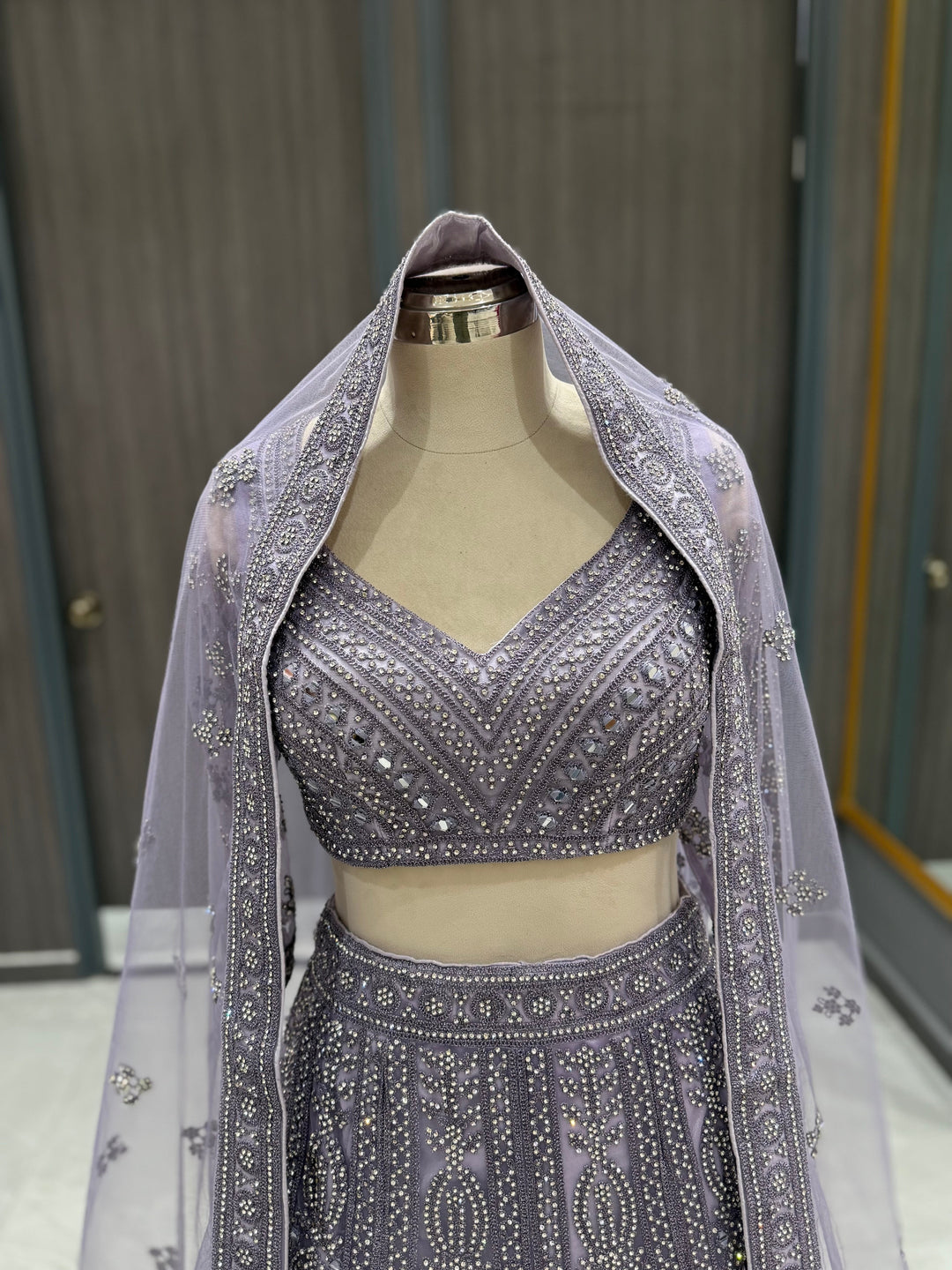 Elegant Lavender Net Lehenga