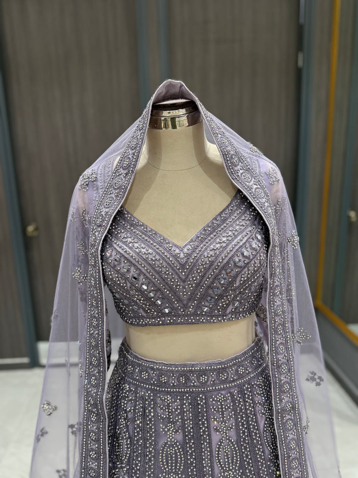 Elegant Lavender Net Lehenga