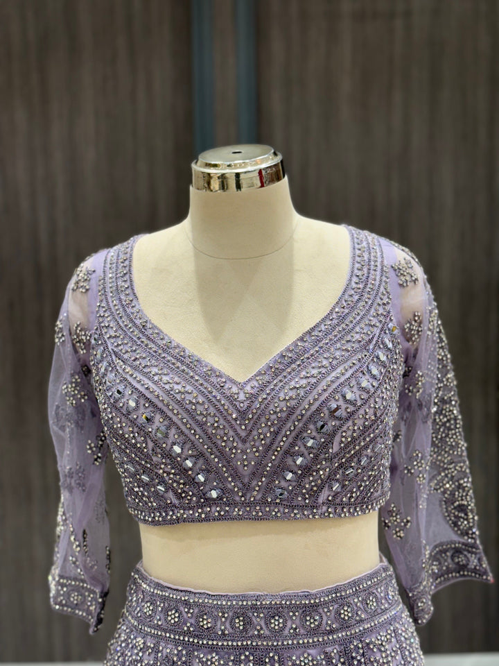 Elegant Lavender Net Lehenga