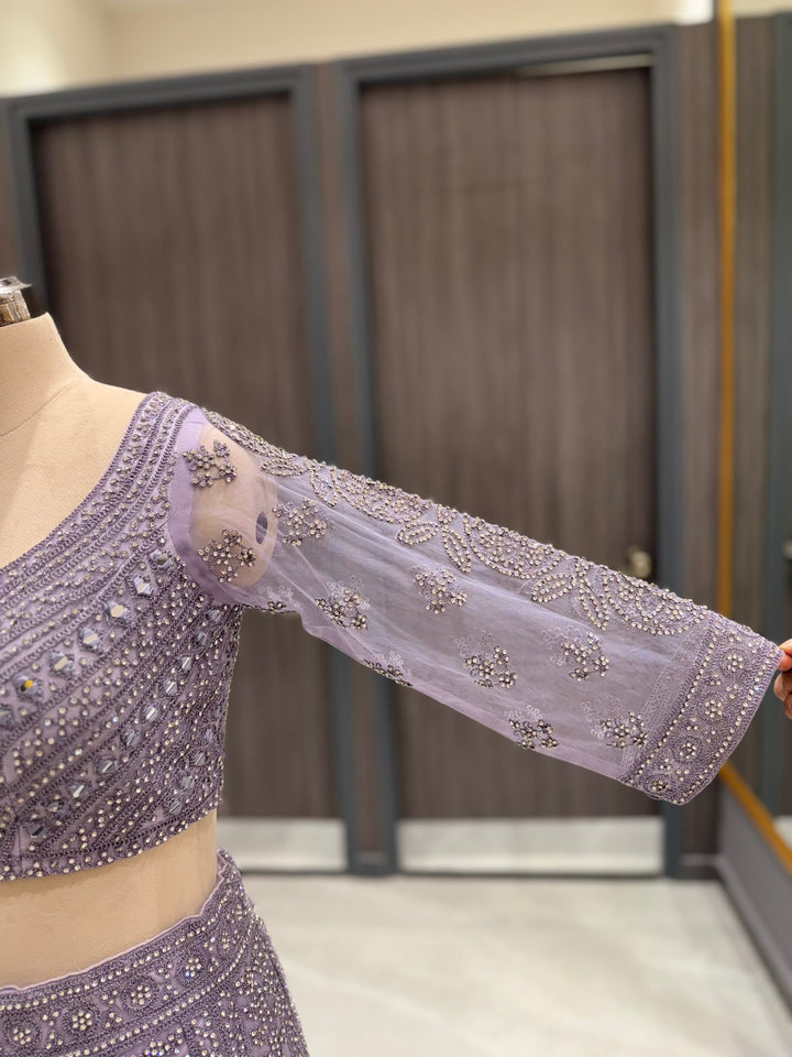 Elegant Lavender Net Lehenga