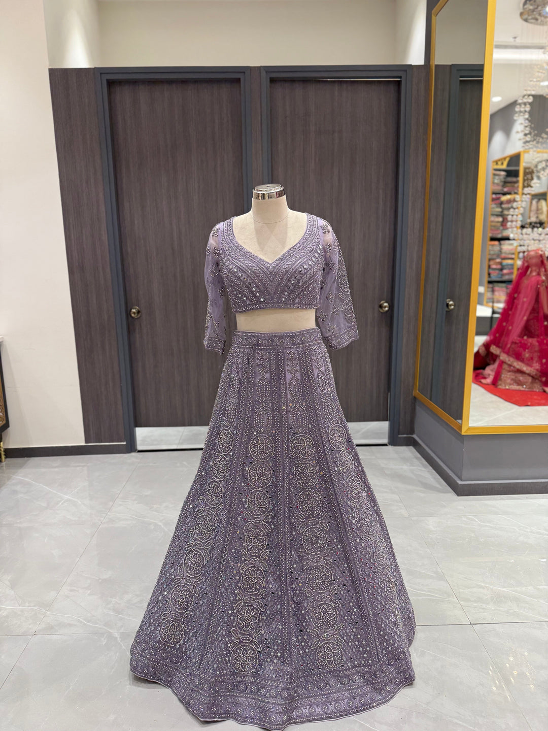 Elegant Lavender Net Lehenga
