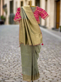 Elegant Olive Green Silk Saree