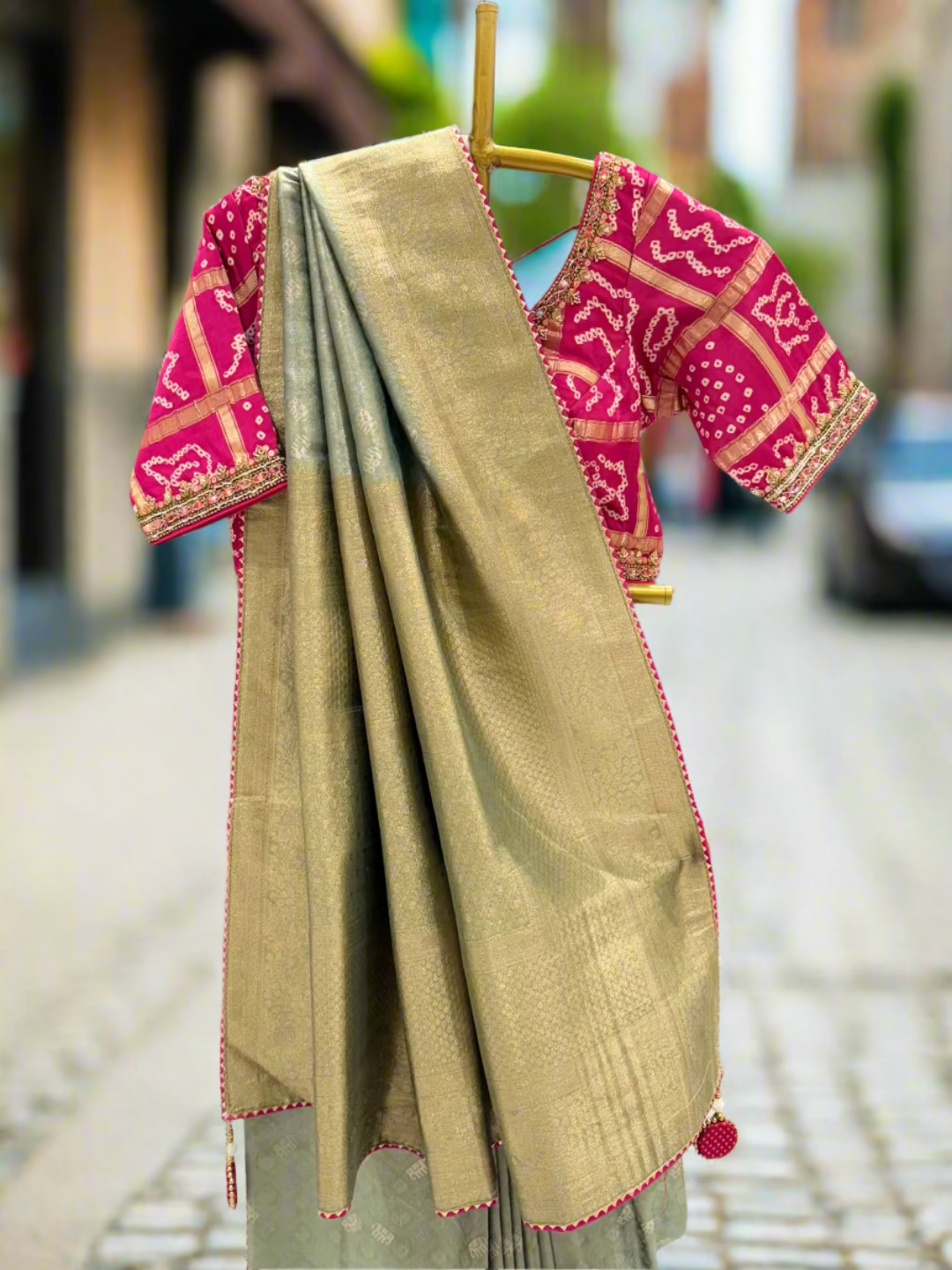 Elegant Olive Green Silk Saree