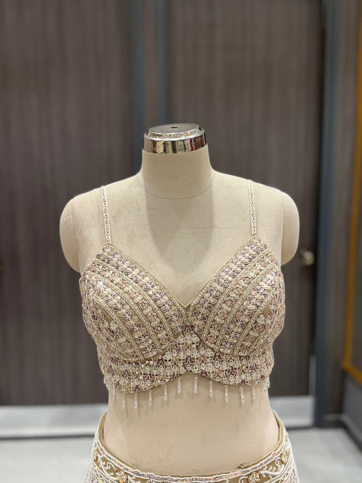 Luxurious Beige Net Lehenga