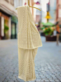 Ivory Georgette Saree