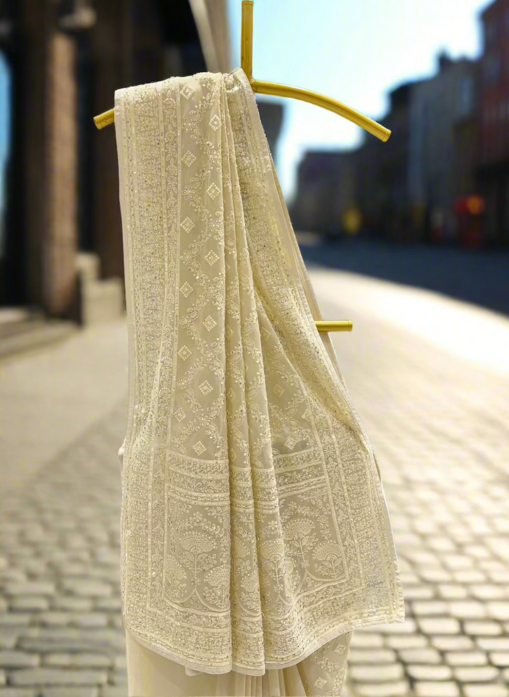 Ivory Georgette Saree