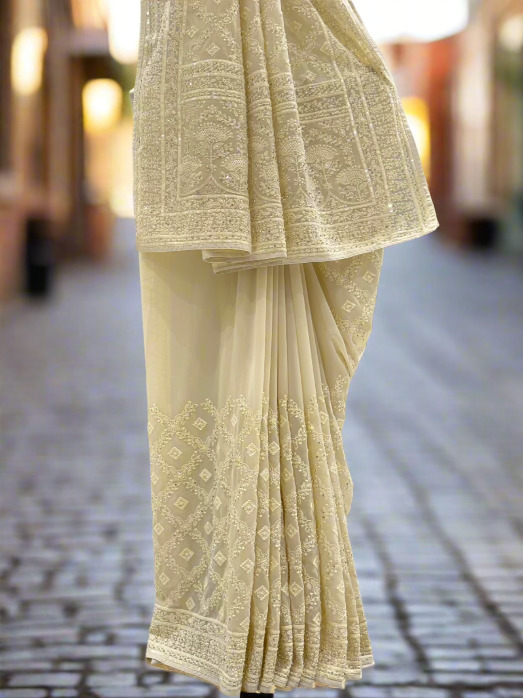 Ivory Georgette Saree